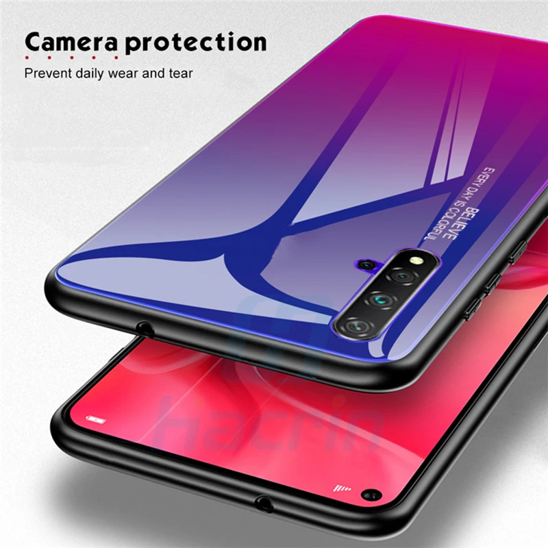 Hacrin чехол для Huawei Honor 20 Pro Чехол мягкий TPU край градиент закаленное стекло бампер