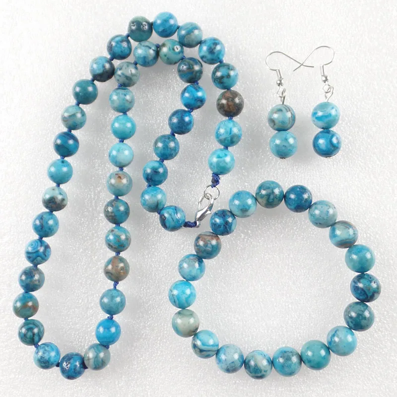 Новинка модное круглое ожерелье 10 мм синего цвета Crazy Lace Agates эластичный браслет