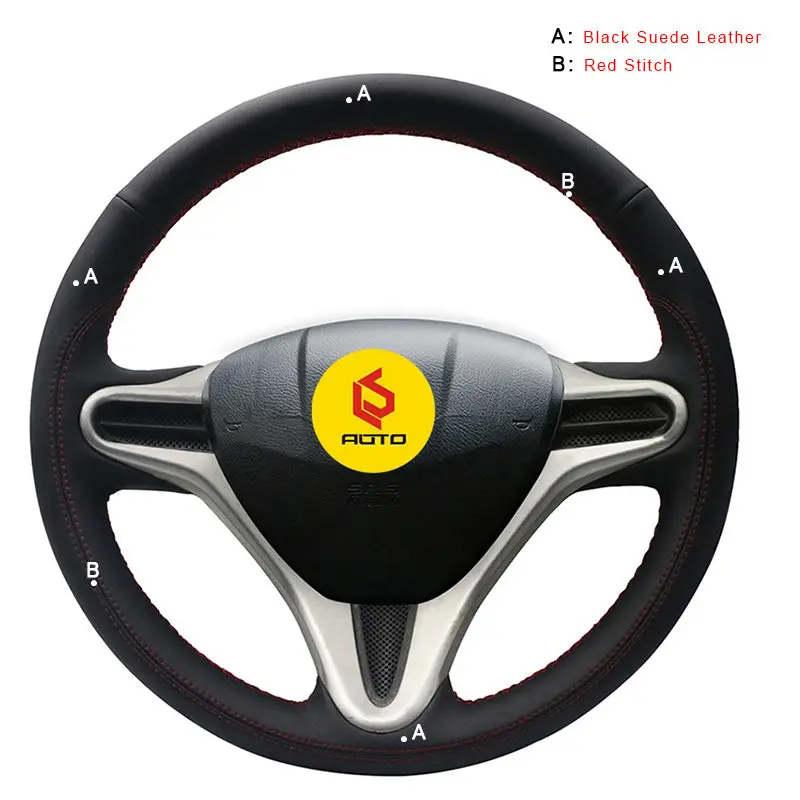Suede Leather Ручное шитье авто чехол на руль для Honda Fit 2009-2013 City Jazz Оплетка на руль крышка аксессуары для интерьера - Название цвета: Suede Leather