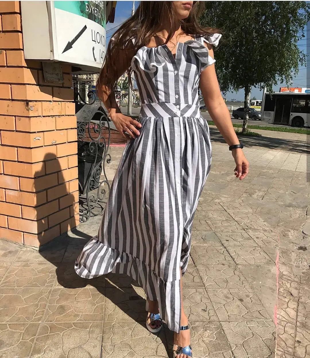 Женское платье без рукавов в полоску винтажное пляжное платье-макси бретелек