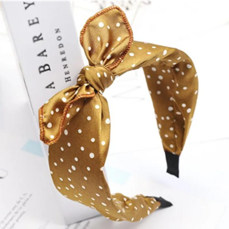 

Women Dots Print Lovely Bow Hairband Headband Solid Adults Casual Headdress Top Bow Knot Headband Cute Ear Knot Hair Hoop