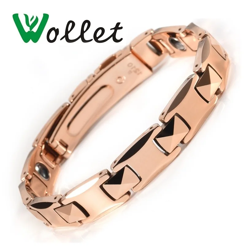 

Wollet Jewelry 99.999% Germanium Health Care Tungsten Magnetic Bracelet r Men Rose Gold Color Hematite Healing Watch Clasp