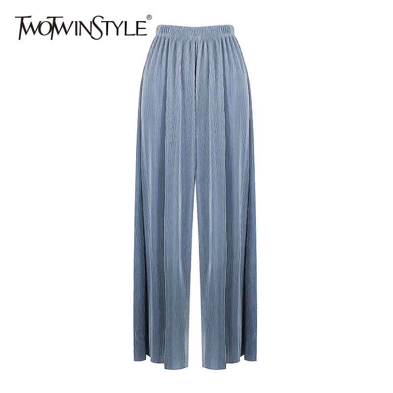 Женские широкие брюки TWOTWINSTYLE весенние с рюшами и высокой талией большие размеры