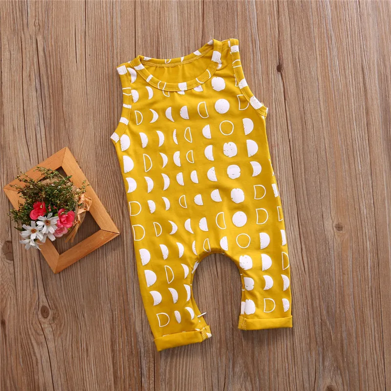 2017 Toddler Infant Baby Girl Boy Romper Sleeveless crescent moon Dots Yellow Jumpsuit Playsuit Outfits Clothes | Детская одежда и