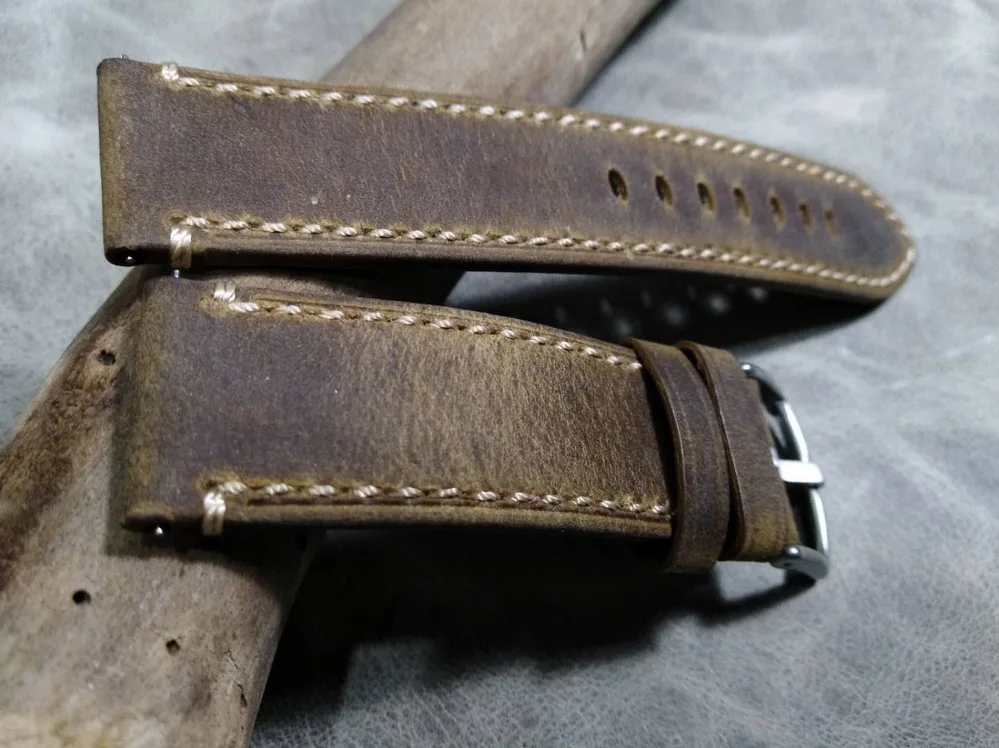 men's Handmade Universal 20 22 mm Quick disassembly vintage leather watchband strap high quality Retro wristband belt bracelet | Наручные