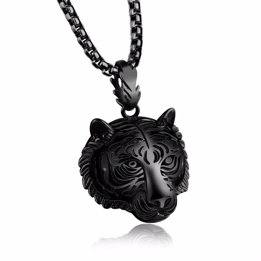 TRAYOKIN Punk Tiger Pendant Necklaces For Men Stainless Steel Box Link Chain 3 Colors Personality Jewelry | Украшения и