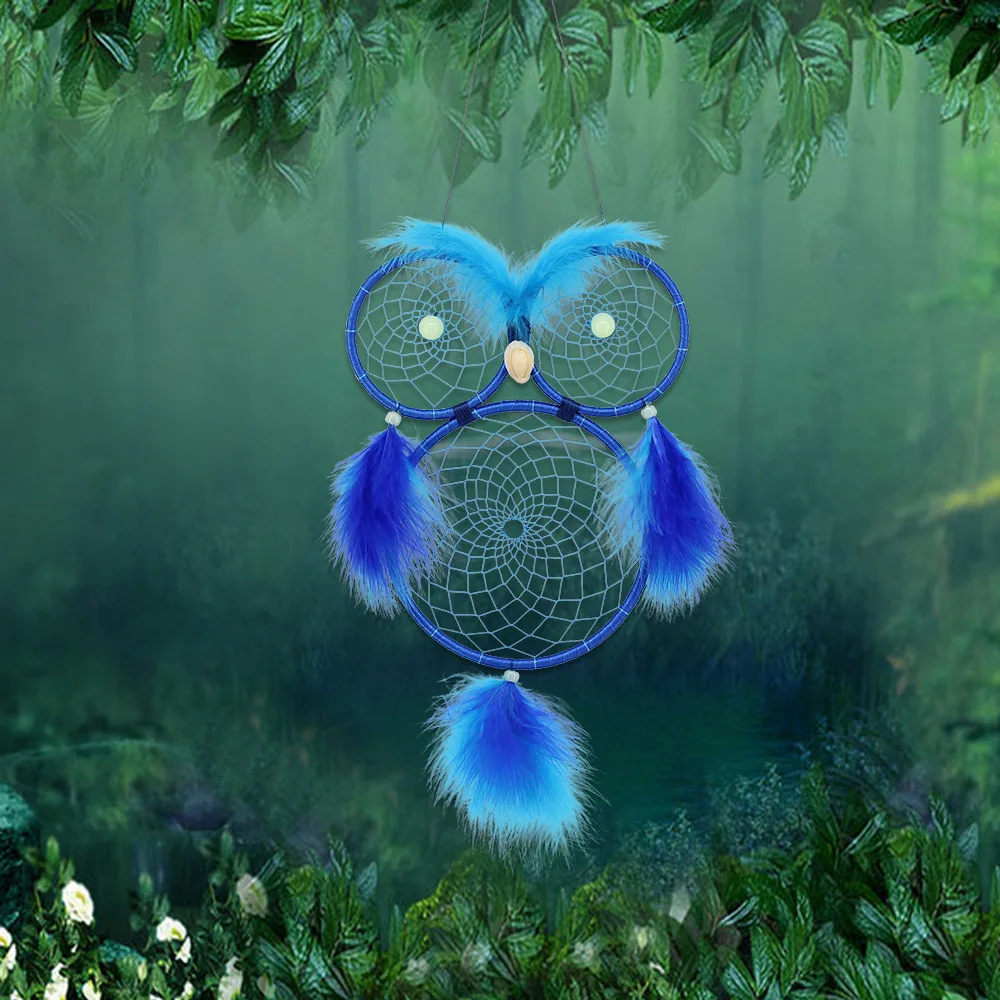 Ловец снов висит Творческий светящиеся бусины Сова ручной перья MS 001|Гобелен| |