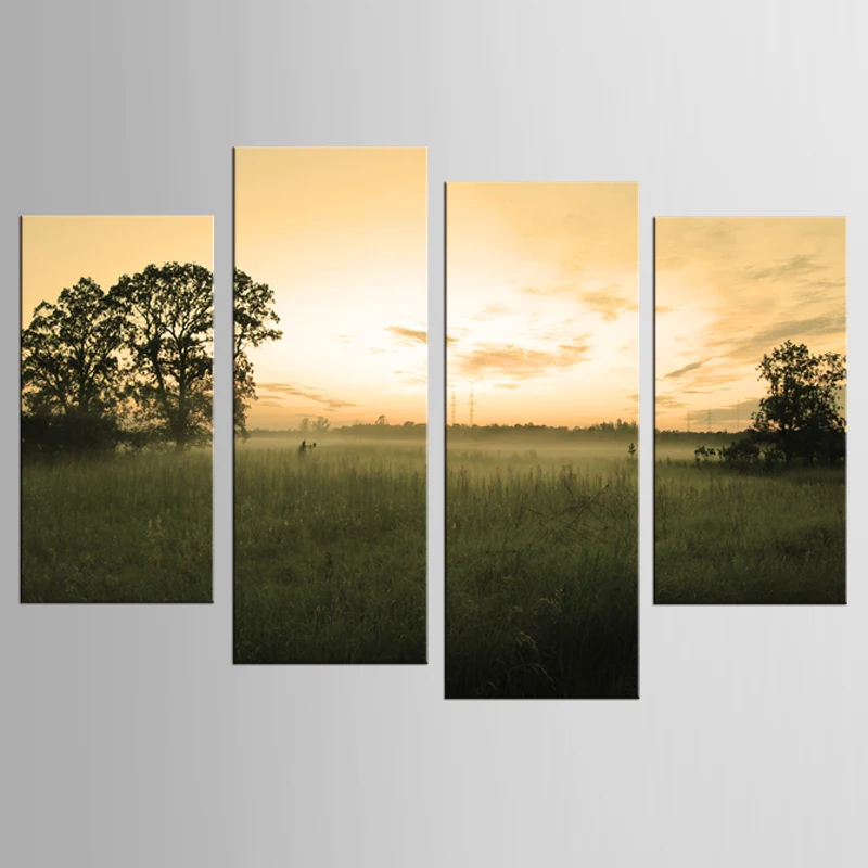 4 панели современная картина неба в блестящем закате напечатанная на холсте с
