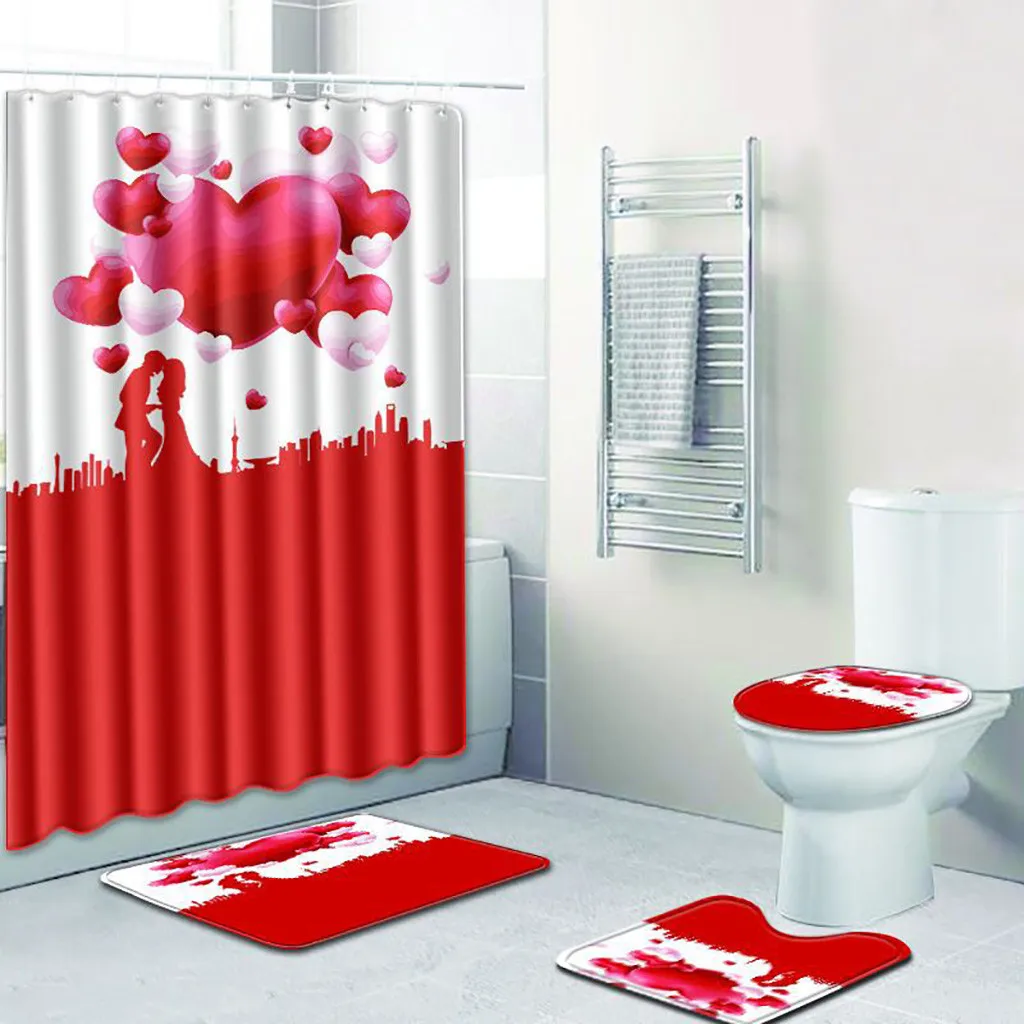 Антивибрационные коврики для ванной комнаты с принтом роз и сердец занавеска