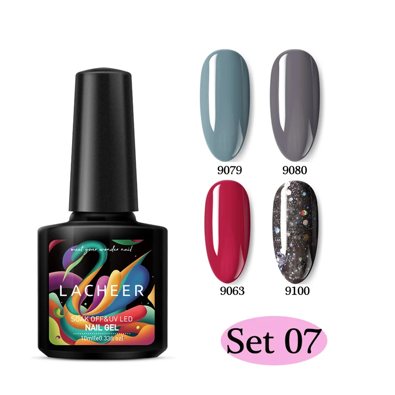 4PCS SET Lacheer УФ-гель для ногтей набор нужна Светодиодная лампа Гибридный гвоздь лак Полупостоянный УФ Гель-лак для ногтей Набор лаков длительного действия гель - Цвет: 4PCS SET