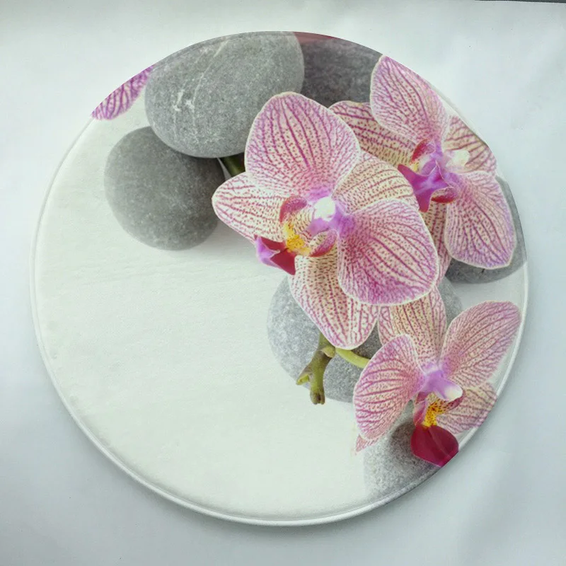 Орхидея и каменная печать пользовательский круглый дверной коврик нескользящий