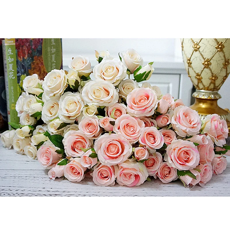 5 цветов/ветка искусственные свежие розы настоящие на ощупь цветы Декор для дома