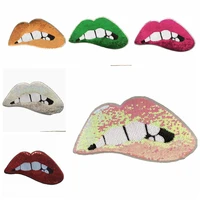 new magic color lips sequined iron on patches for clothes greenredpinksilvergold mouth sequins patch sewing diy