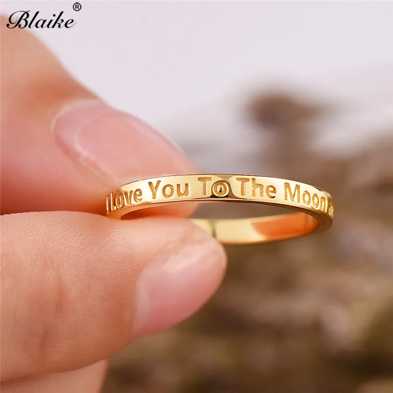Yellow Gold Ring Blaike 925 пробы, серебряные кольца для женщин и мужчин, черное минималистичное кольцо с буквами, женское мужское повседневное тонкое кольцо, хорошее ювелирное изделие - Цвет камня: Yellow Gold Ring