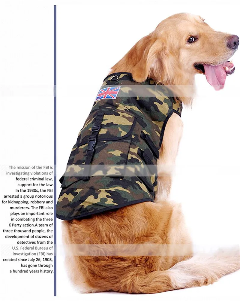 

Large dog Vest with bag amouflage Pattern Dog Clothes International UK USA Flag Decoration Pets Vest F10