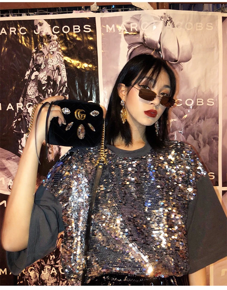 Новая летняя рубашка Cakucool женская блузка из серебра 2019 пробы с блестками и