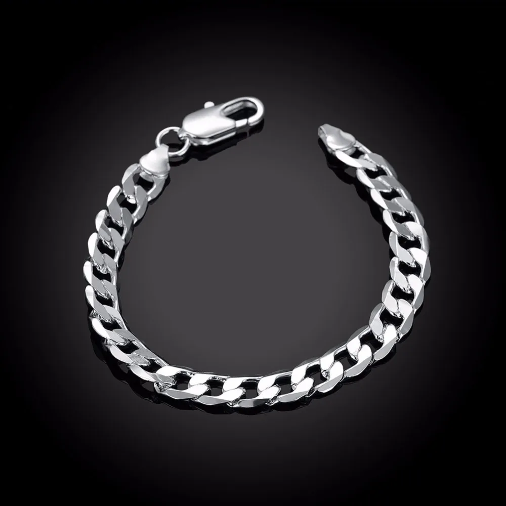 6 мм Для мужчин Браслеты Silver Link Цепи браслет для серебро 925 ювелирные изделия