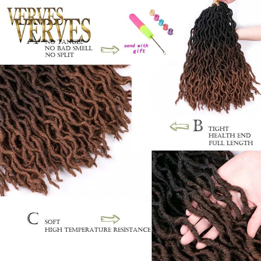 Накладные волосы VERVES Ombre Faux locs CURLY вязаные крючком для наращивания 20 дюймов 24 корня/упаковка косички дредлоки