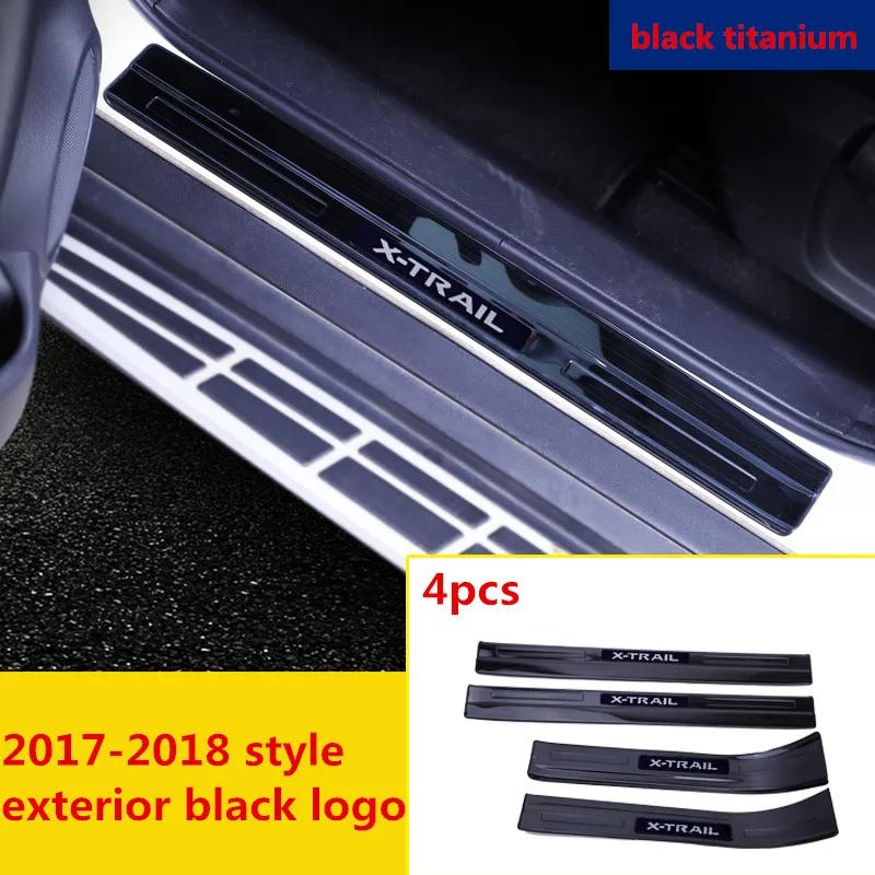 black logo Для Nissan X-trail X trail T32- Добро пожаловать педаль refires порога полосы части порога Царапины защита автомобиля аксессуары - Цвет: black logo