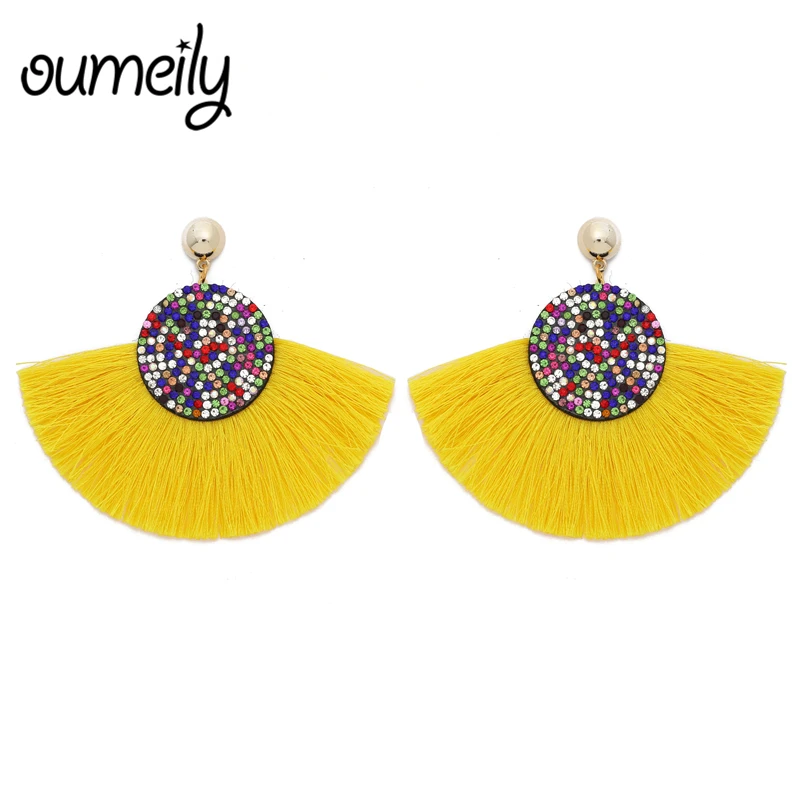 OUMEILY желтые серьги с бахромой для женщин украшенные бисером Boho 2018 модные длинные