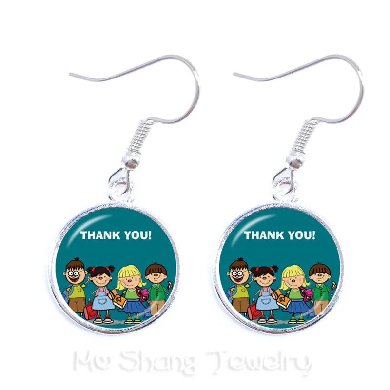 Модные серьги с надписью Thank You для учеников красное сердце узор стеклянная