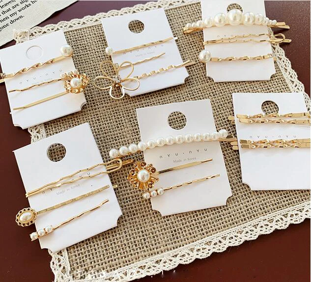 2019 Korea Imitiation Pearl Hairpins Metal Gold Color Rhinestones Hair Clips Accessories for Women Hollow Flower Hai | Украшения и
