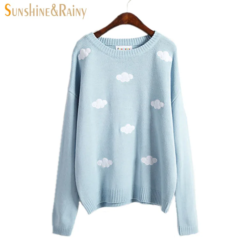 women fashion winter Autumn Clouds sky embroidery sweater candy color pullovers solid loose cashmere ladies knitting | Женская одежда