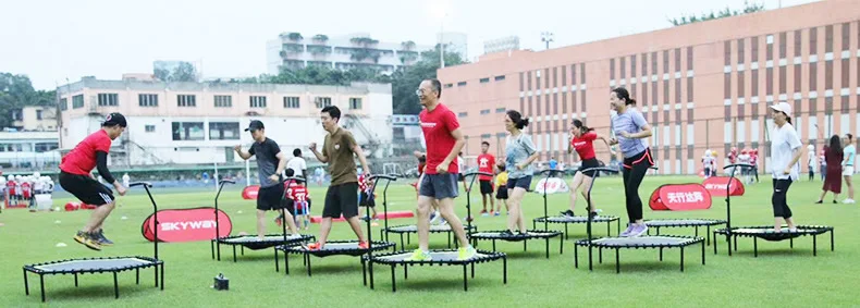48 Inch Hexagonal Muted Fitness Trampoline with Adjustable Handrail for Indoor GYM Jump Sports Adults Kids Safety