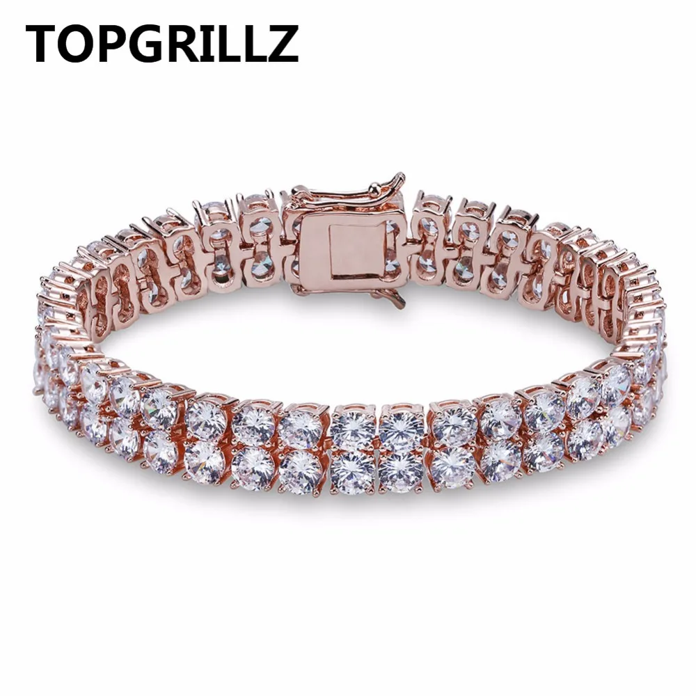 

JINAO Hip Hop Bracelets 2 Rows Gold Silver-color AAA Cubic Zirconia Paved All Iced Out Tennis Bling Lab CZ Stones Gift