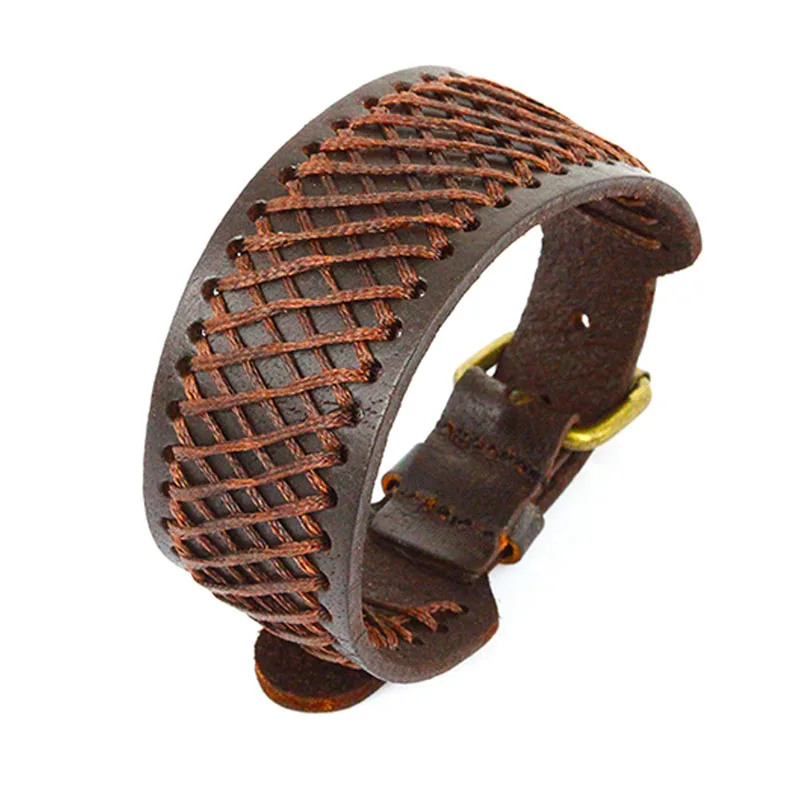 Регулируемый браслет в стиле панк-рок мужской из натуральной коровьей кожи на