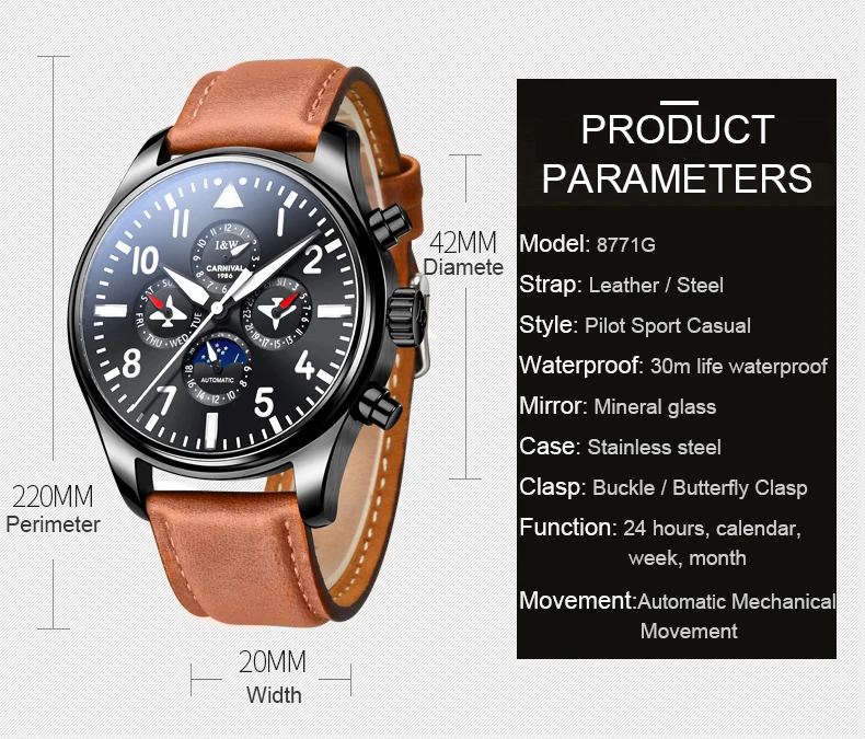 Карнавал Piolt автоматические механические мужские часы Topbrand Роскошные Montre светящиеся водонепроницаемые спортивные модные relogio masculino