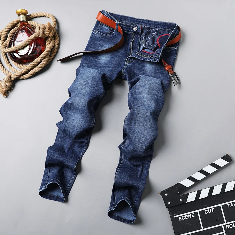 ICAPNS деним джинсы мужские модные прямые джинсовые брюки классические эластичные джинсы мужские деловые повседневные длинные брюки осень