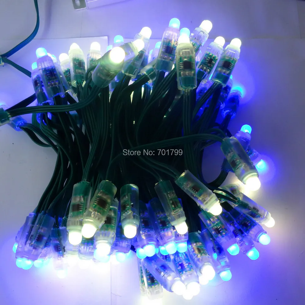 100 шт. DC12V адресуемых 12 мм WS2811 led smart pixel узел с Зеленая проволока (20AWG) IP68 Номинальная