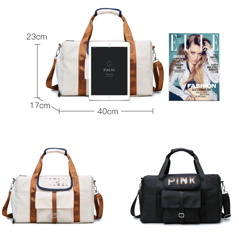 Женская спортивная сумка тоут с блестками и розовыми буквами для фитнеса Сухой