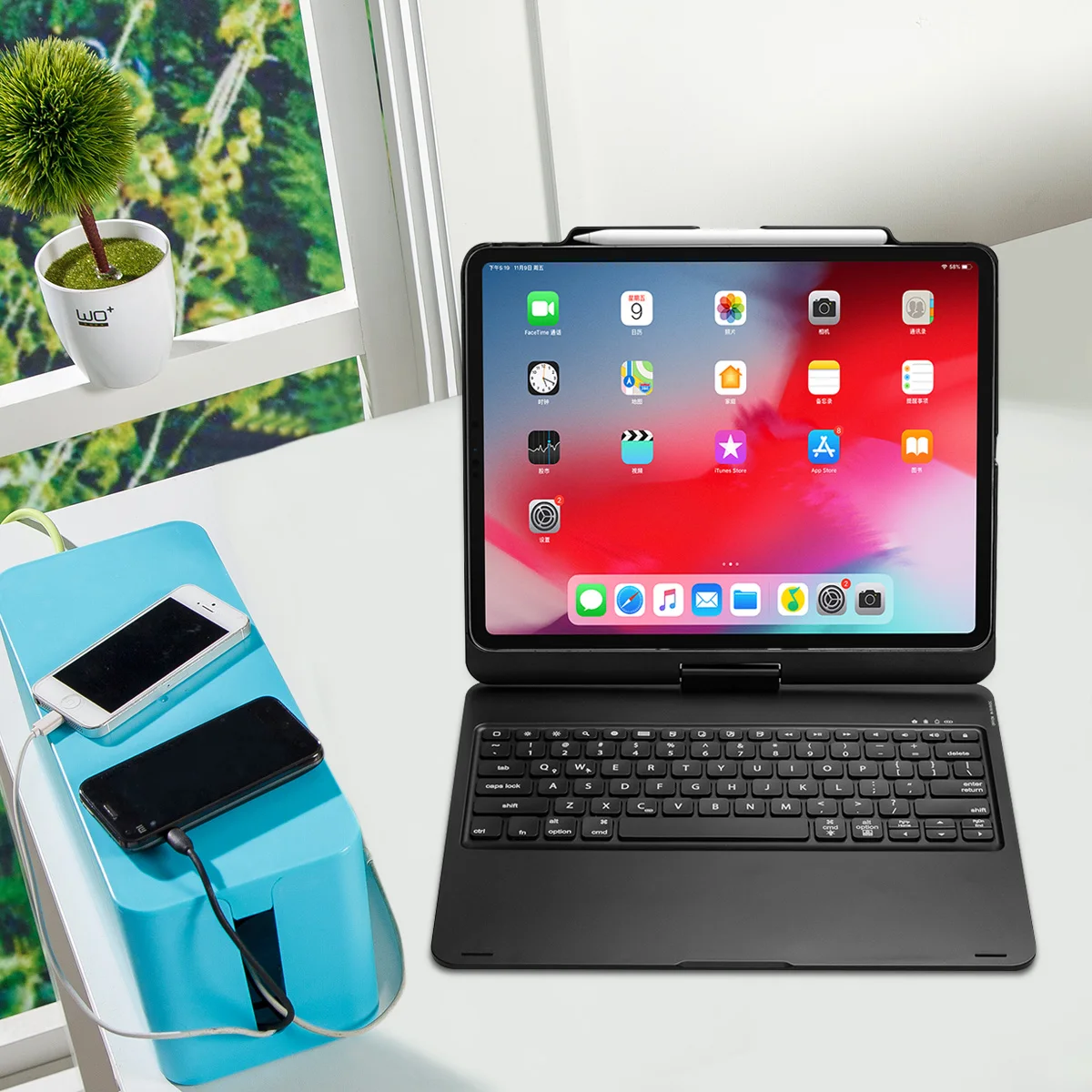 360 градусов вращения для iPad Pro 12,9 дюймов Bluetooth клавиатура чехол-книжка Подставка 7 цветов с подсветкой беспроводной смарт-планшет для сна