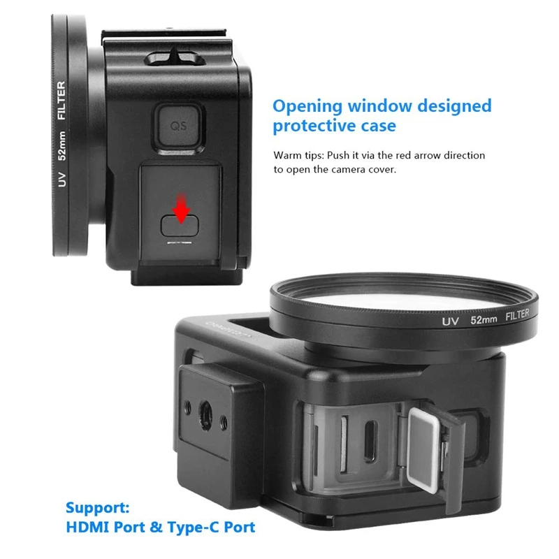 Aluminum Alloy Housing Frame Case With Back Door For Dji Osmo Action Camera Protective Metal Side Open Shell 52Mm Uv Filt | Электроника