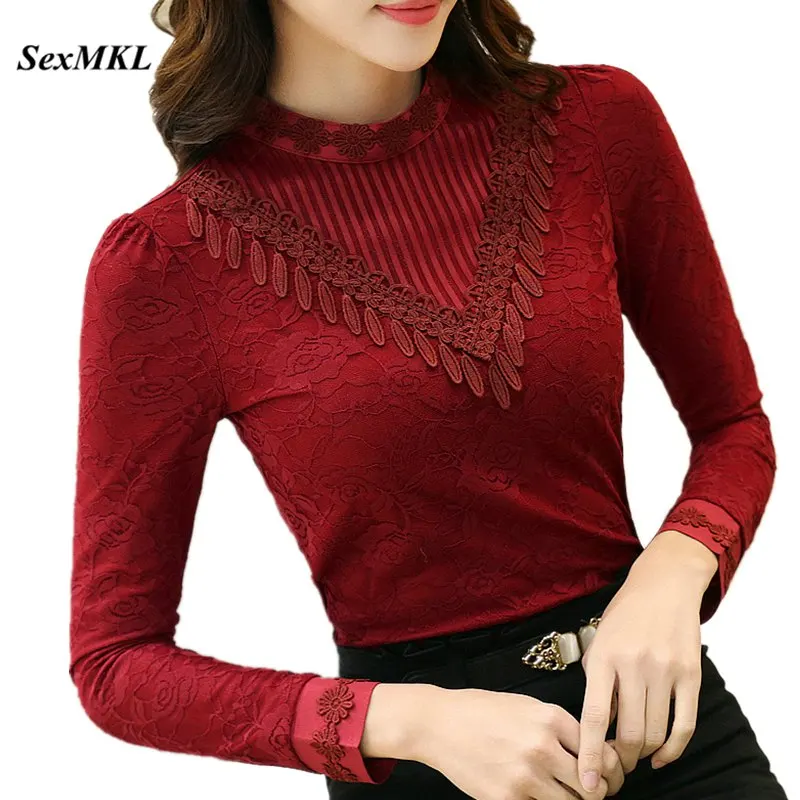 

SEXMKL Women Lace Blouse Autumn Clothing 2020 Fashion Blusas Femininas Blouses and Tops Korean Ladies Office White Lace Shirt