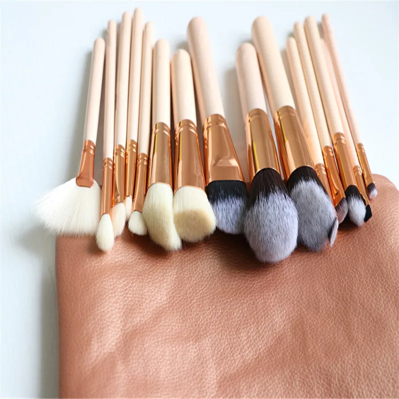 15pcs Pink natural goat hair Makeup Brushes Set Powder Eyeliner Foundation Eyeshadow Make Up | Красота и здоровье