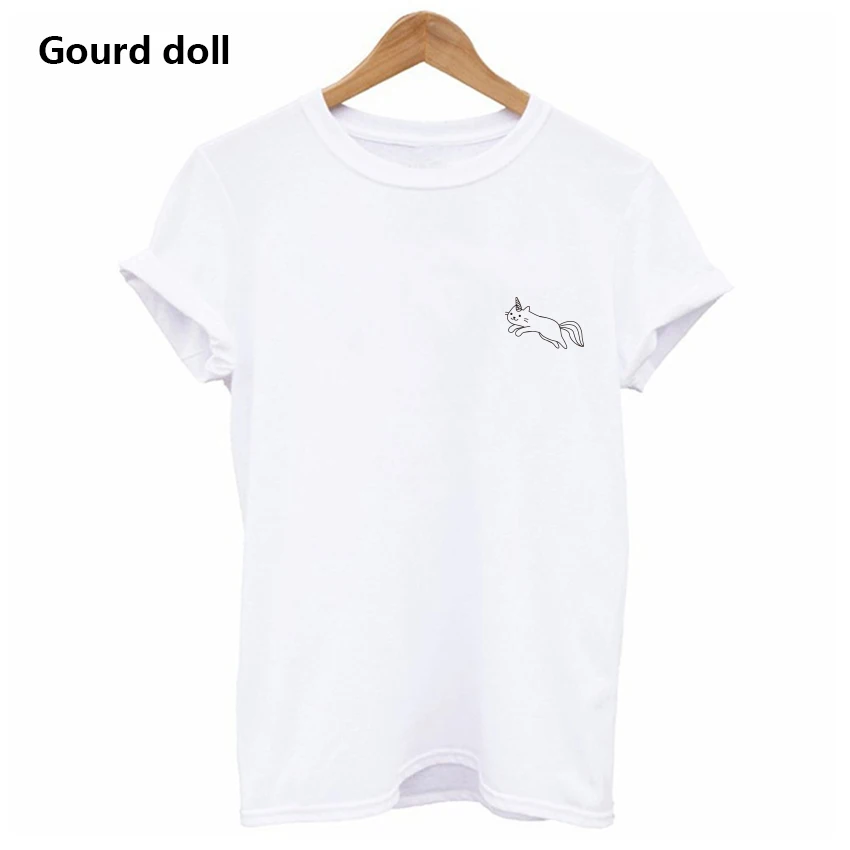 Fashion cat  icon Womens t-shirt Summer harajuku Hipster Short Sleeve Graphic print Lady tee tops Clothing Black/White tumblr