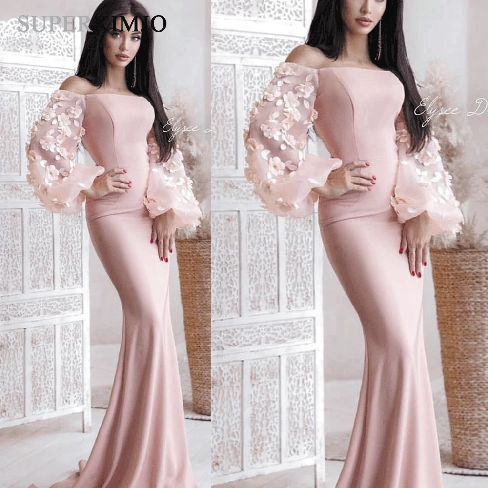 SuperKimJo розовые вечерние платья с расклешенными рукавами длинные 2020 3D цветы
