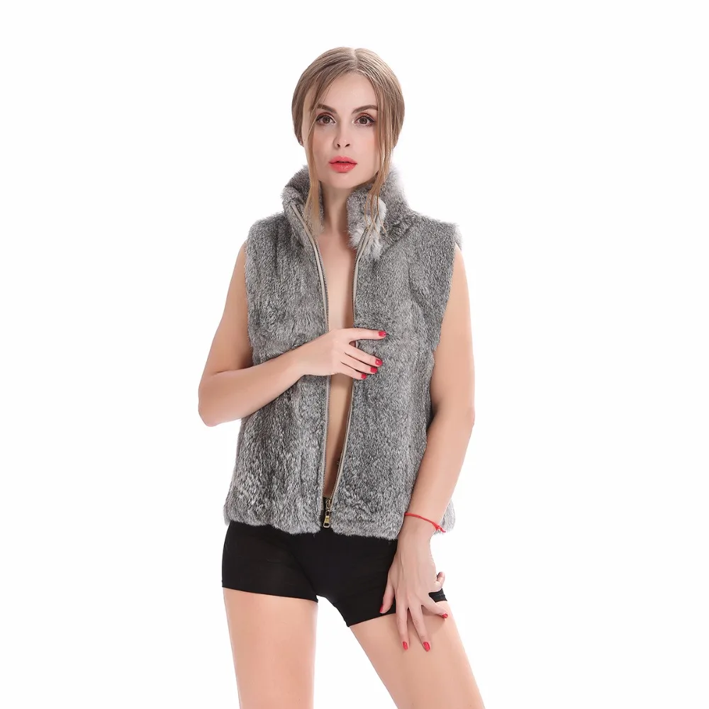 Natural Gray-1 ZY88041 осенний женский подлинный натуральных мех, кроличий мех, жилет, воротник-стойка, зимний женский меховой жилет, женская верхняя одежда, пальто, жилет - Цвет: Natural Gray-1