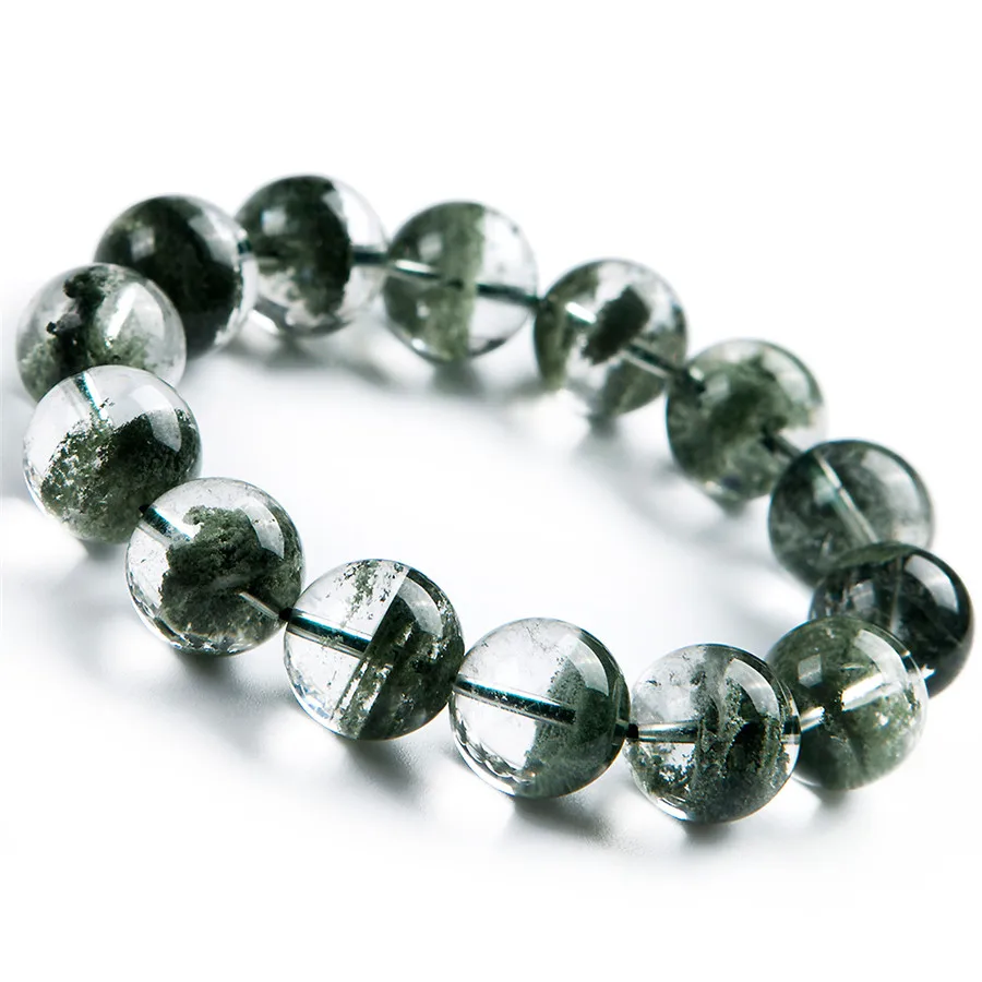 Женские браслеты из натурального зеленого фантомного кварца прозрачные круглые