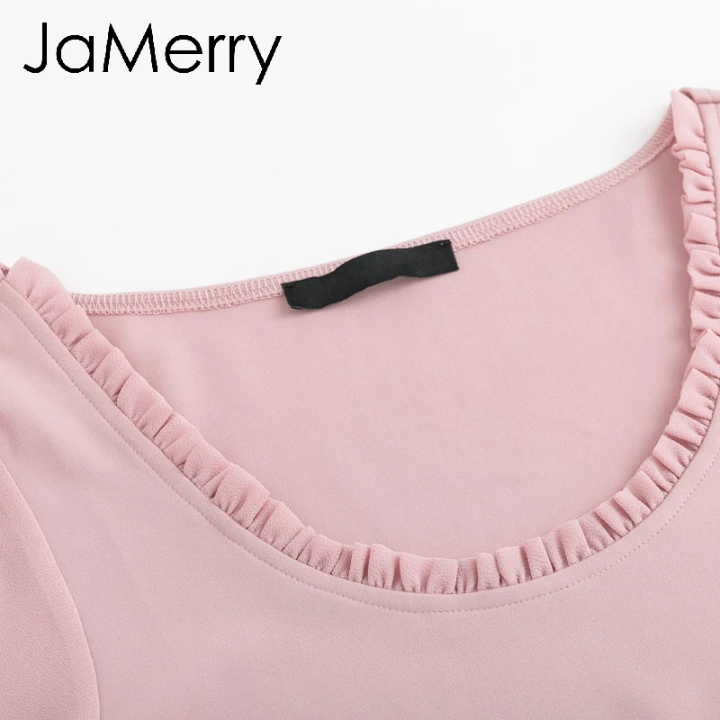 JaMerry винтажные сексуальные однотонные розовые черные Боди женские летние боди с пышными рукавами элегантные облегающие Женские вечерние повседневные Комбинезоны