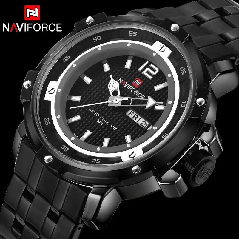 men sport watches naviforce luxury brand mens quartz watch steel band hot wristwatches for men 30m waterproof relogio masculino free global shipping