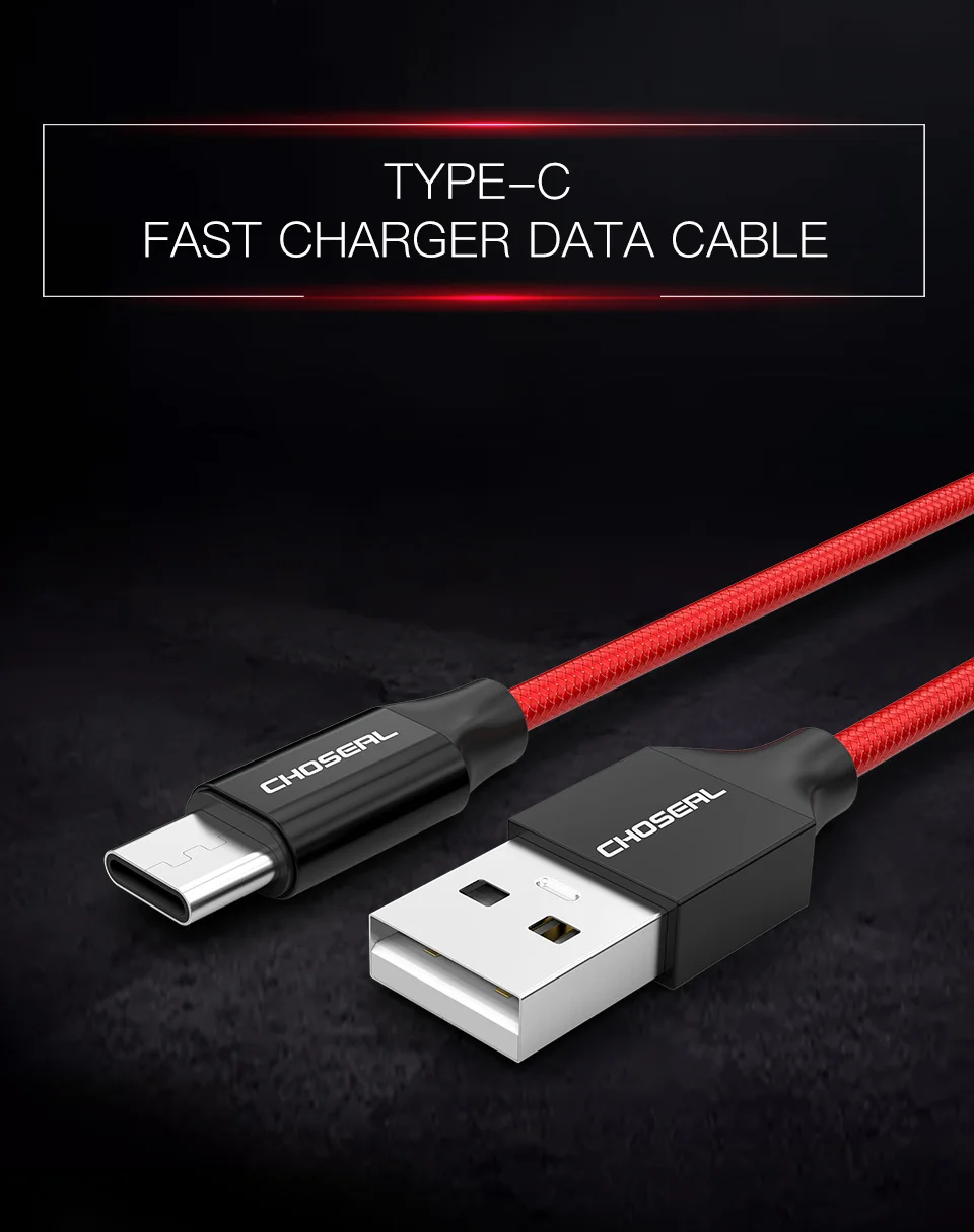 Choseal USB 2,0-USB-C быстрое зарядное устройство нейлоновая оплетка type-C кабель для передачи данных для samsung Galaxy S10 9 для huawei mate 20 Pro шнур зарядного устройства