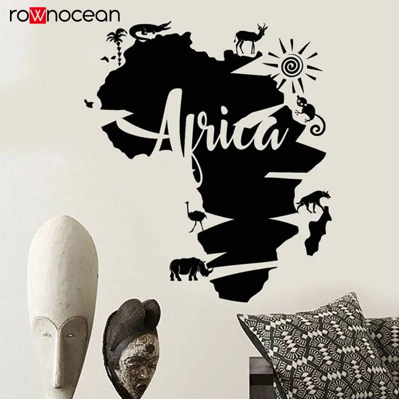

Abstract Africa Continent Map African Animals Wall Stickers Vinyl Home Decor For Living Room Bedroom Removable Mural Decal 3143