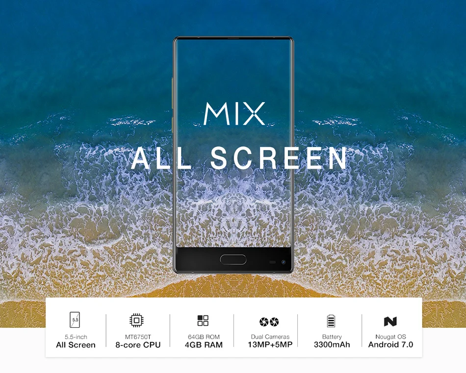 Смартфон Ulefone Mix, 4G, 5,5 дюймов, MTK6750T, четыре ядра, Android 7,0, 4 Гб ram, 64 ГБ rom, отпечаток пальца, 13 МП, двойная камера, мобильный телефон