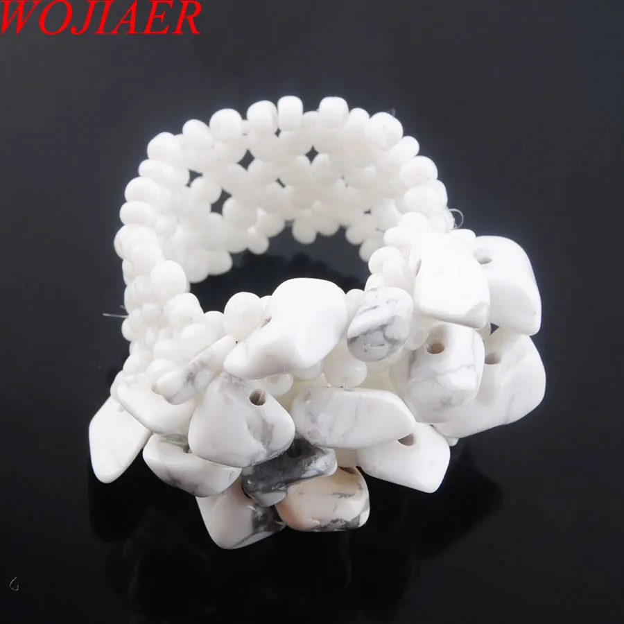 White Turquoise WOJIAER натуральное кольцо с драгоценным камнем для леди лабрадоирт стрейч Австрийские кольца ювелирные изделия PBJ301 - Цвет основного камня: White Turquoise
