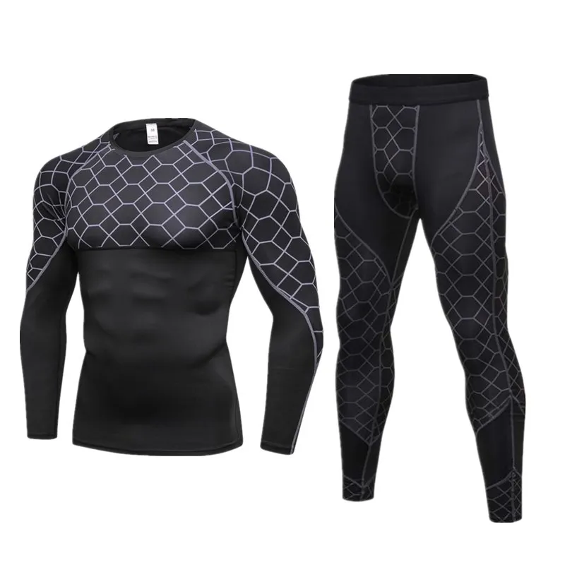 GRAY-SETS Мотоцикл Для мужчин Thermo Нижнее бельё Спорт быстрое высыхание пот Фитнес базовых слоев костюмы плотно топы и штаны Спортивная одежда, нижнее белье - Цвет: GRAY-SETS