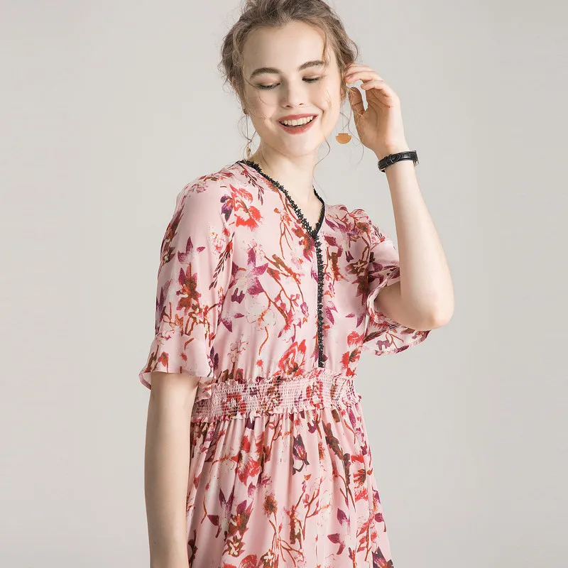 Женское летнее платье из шелка Mulberry с рукавами-бабочками Размеры M L XL | Женская